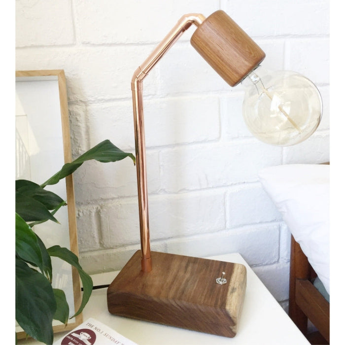 Wood Base Copper Table Lamp - 3