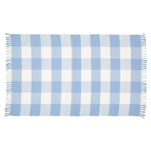 Dhurrie Rug Checked Blue and White Mat - KNUS