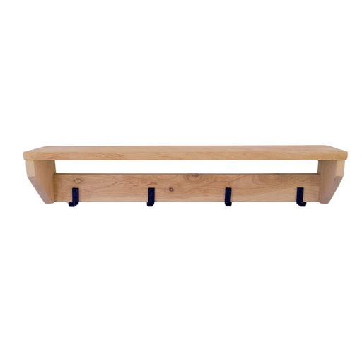 Medium Cypress Wood Shelf with Coat Hooks - 1