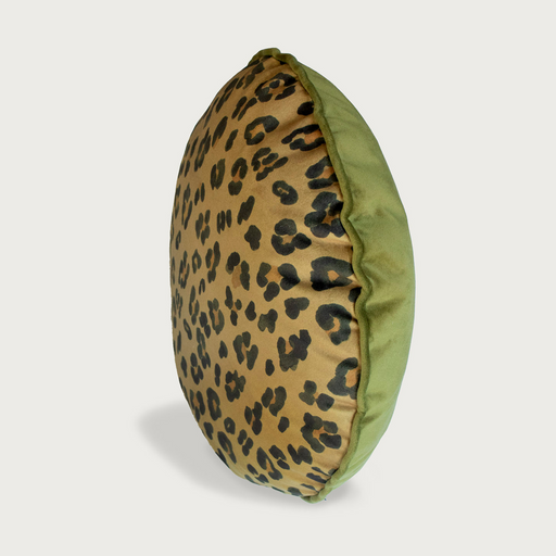 Leopard Gold Macaron Velvet Cushion with lime green back - KNUS