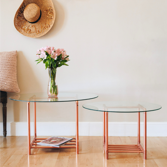 Small Copper Glass Top Coffee Table - KNUS