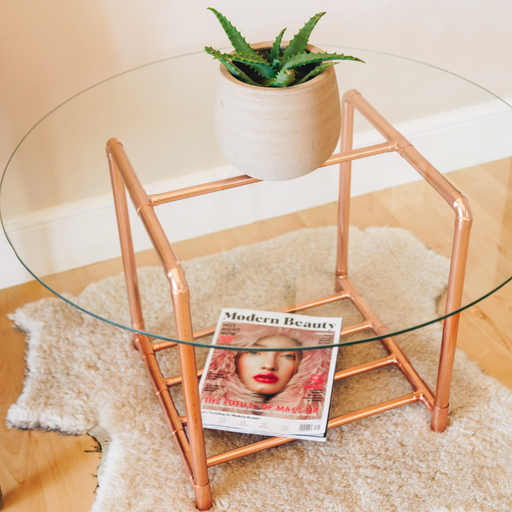 Small Copper Glass Top Coffee Table - KNUS
