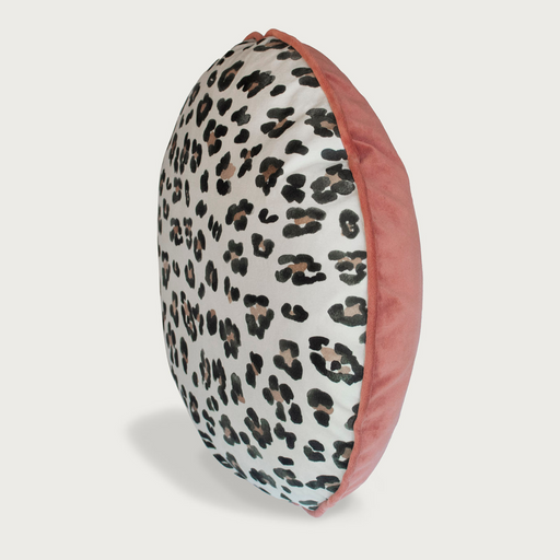 Round Macaron Ebony/Ivory Leopard + Blush Pink Velvet Cushion - KNUS