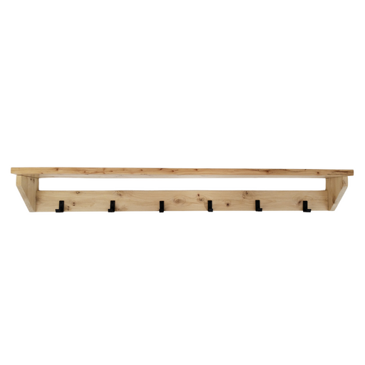 Large Cypress Wood Shelf with Coat Hooks - 1
