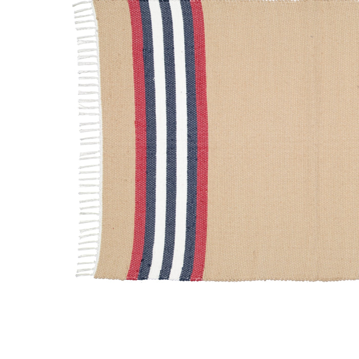 Dhurrie Dark Stone and Red/Navy Stripe