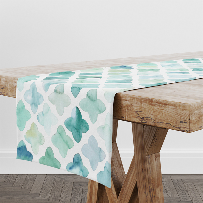 Turquoise Watercolour PVC Table Runner - 2