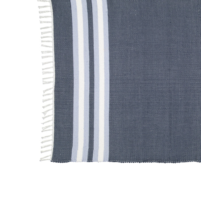 Dhurrie Navy and Blue Stripe Mat