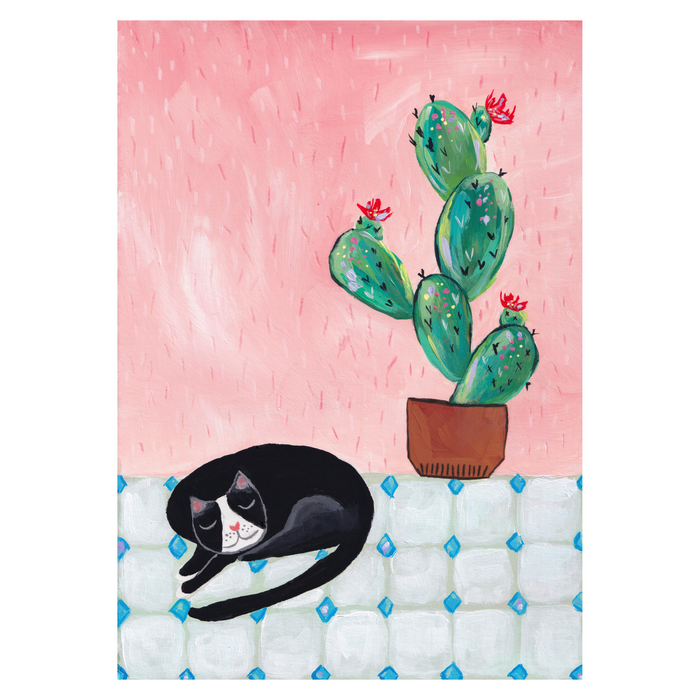 A Cat and a Cactus Art Print - 2