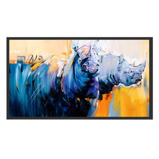 Black Framed Canvas: Rhino - 1