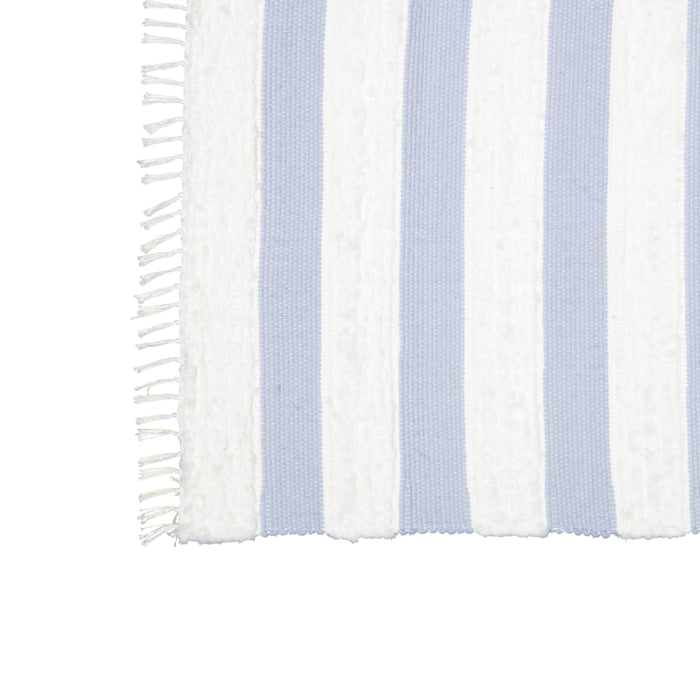Dhurrie Fluffy Bands Blue and White Mat