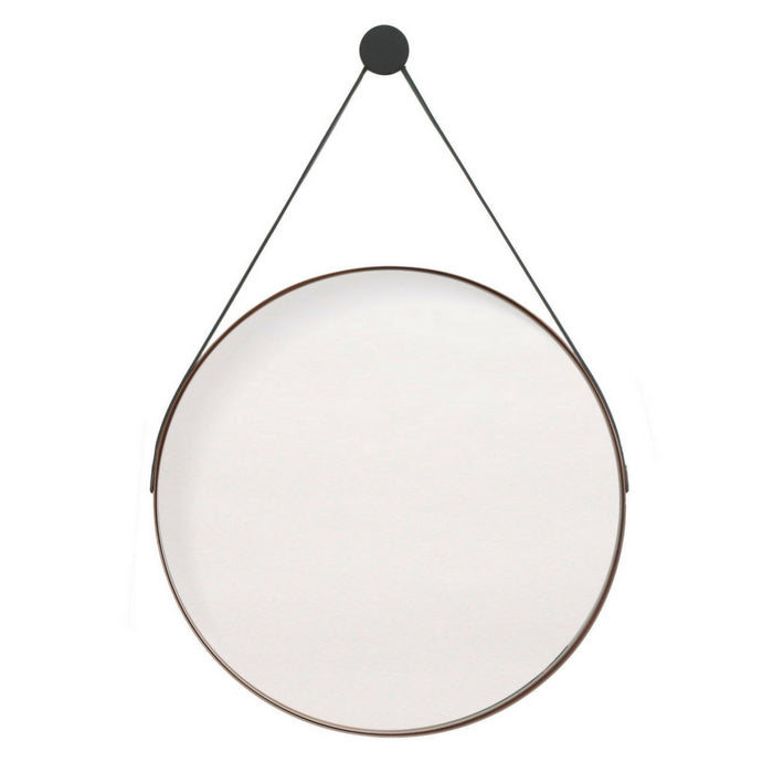 Leather Strap Deep Frame Steel Circular Mirror with Tan Leather