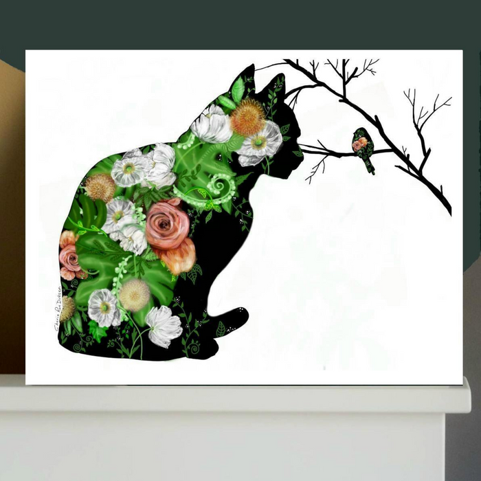 Floral Cat Silhouette Art Print - KNUS