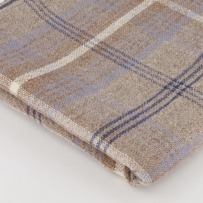 Pure Alpaca Checked Throw with Blue & White 50