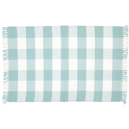 Dhurrie Checked Duck Egg and White Mat - KNUS