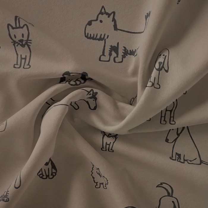 Khaki Dog Doodles Fabric (Per Meter)
