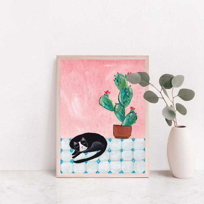A Cat and a Cactus Art Print - 3
