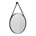 Leather Strap Deep Frame Steel Circular Mirror with Tan Leather
