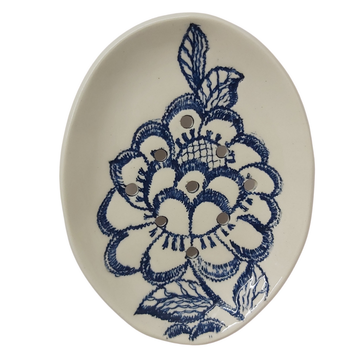 Oval Soap Dish with Blue Lace - KNUS