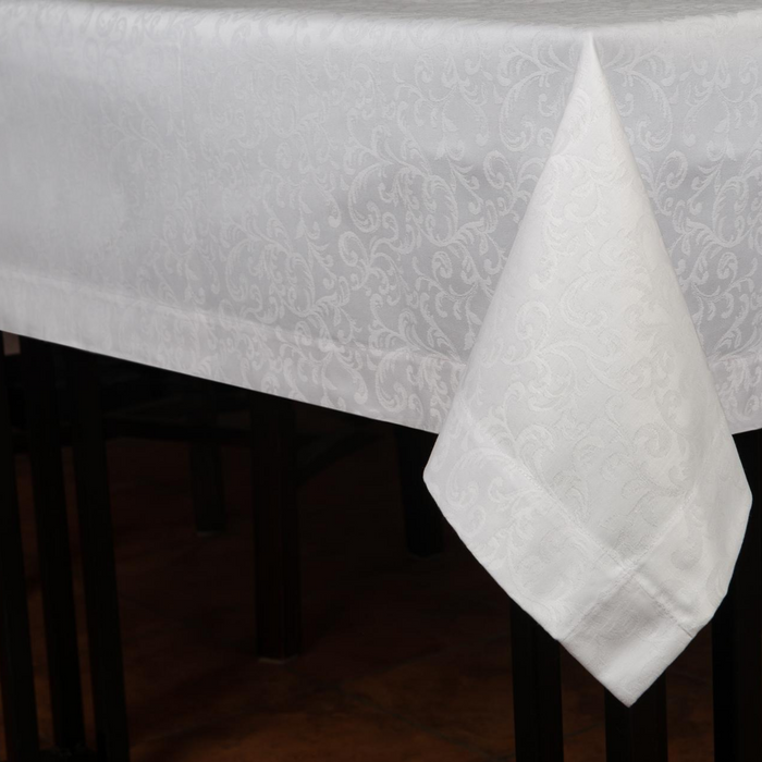 White Classical Damask Table Cloth - KNUS