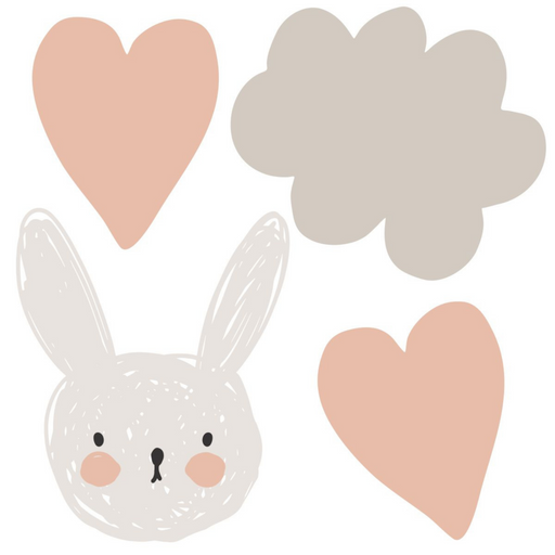 Clouds, Bunnies and Hearts Wall Stickers - Reusable Peel and Stick - 1