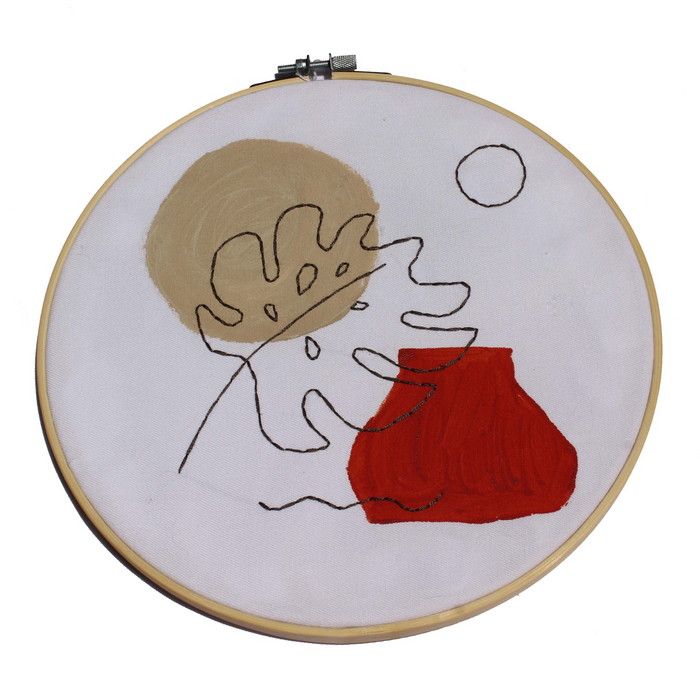LEAF AND POT WITH PAINT Embroidery Hoop