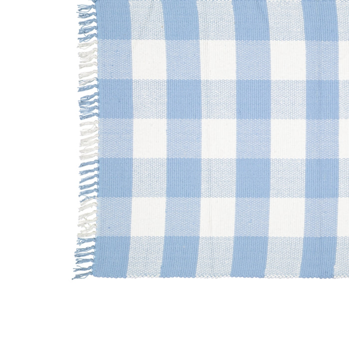 Dhurrie Rug Checked Blue and White Mat