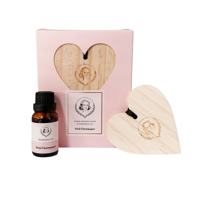 Anke Products - Pink Champagne Wooden Heart Aroma Tag with Essential Oil - 1