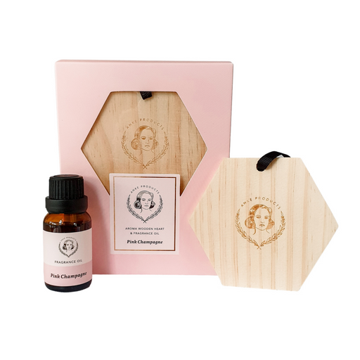 Anke Products - Pink Champagne Wooden Hexagon Aroma Tag with Essential Oil - KNUS