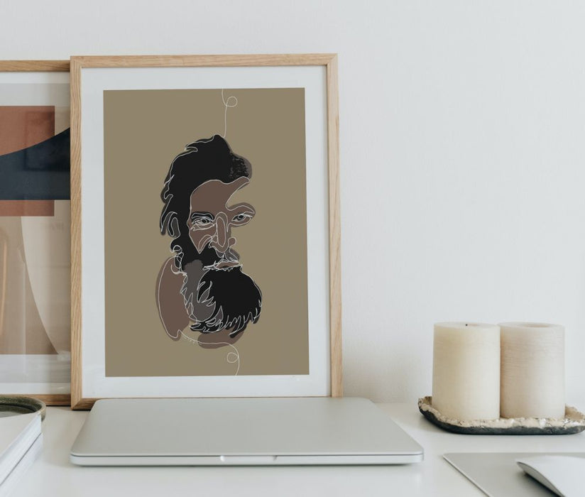 Bearded Man Single Line Art Print - KNUS