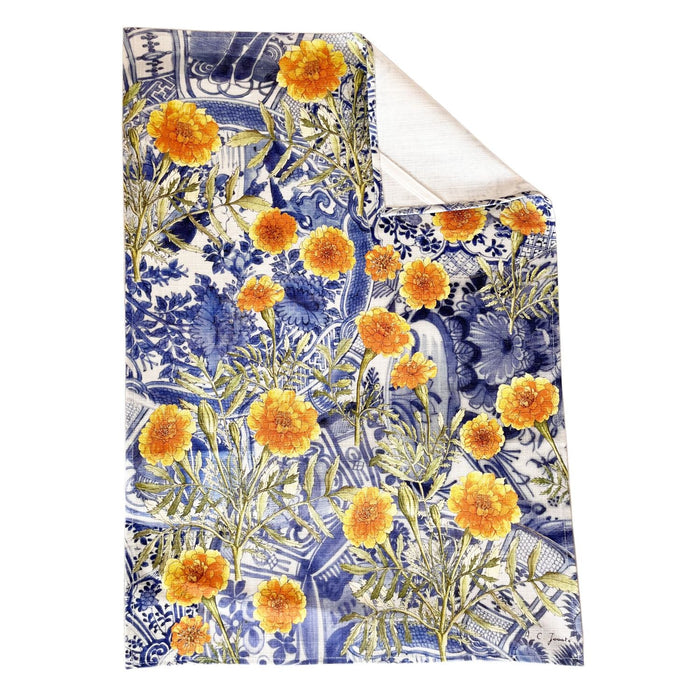 Marigold and Delft Cotton Tea towel - 1