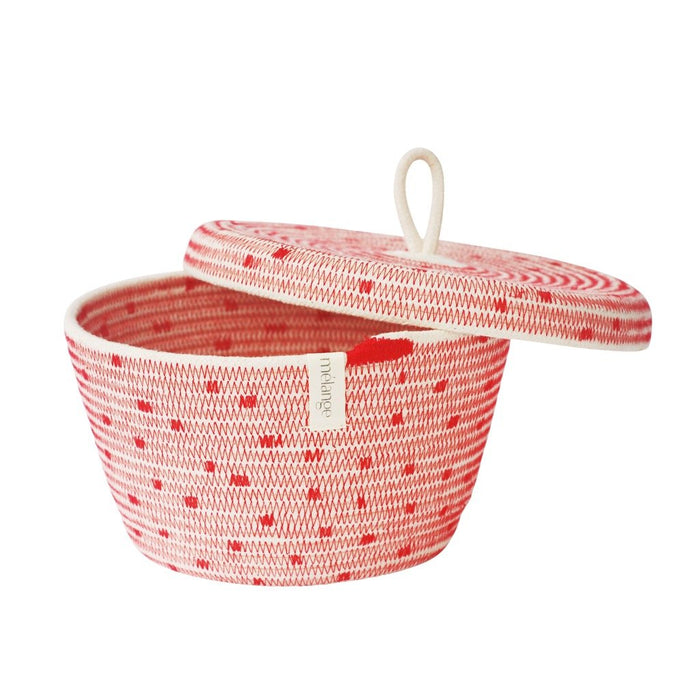 Lidded Bowl Basket - Stitched Polka Dot - 9