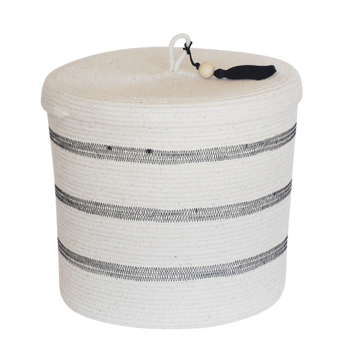 Lidded Cylinder Basket - Stitched Striped - 1