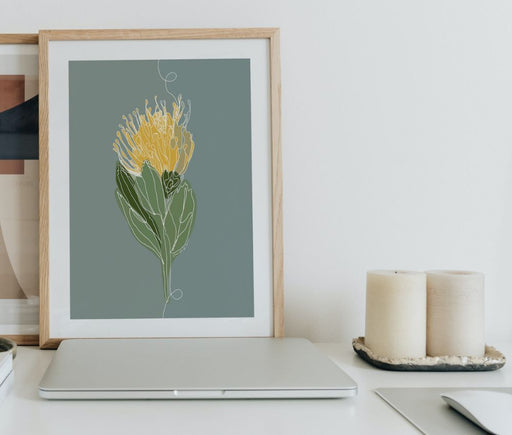 Pincushion Protea Single Line Art Print - KNUS