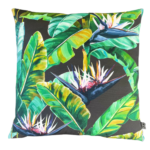 Birds of Paradise Small Charcoal Organic Cotton Scatter Cover - 1