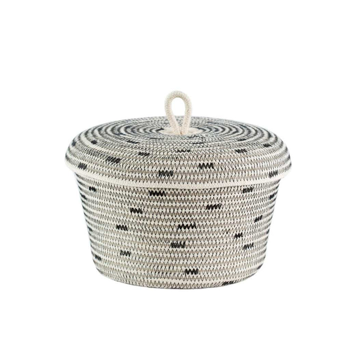 Lidded Bowl Basket - Stitched Polka Dot - 1